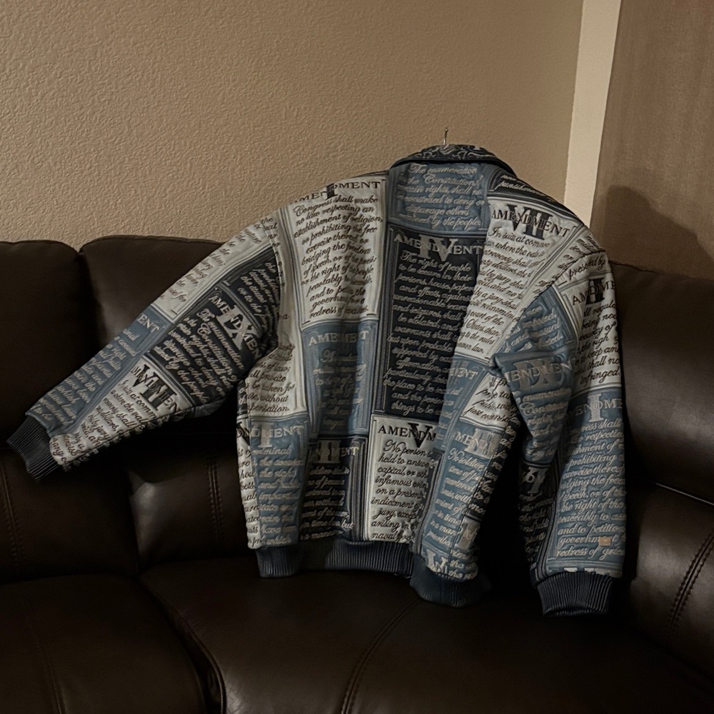 Fifhty Cent Amendment IV Stylish Men's Blue and Gray Bomber Jacket - Picture 5 of 7